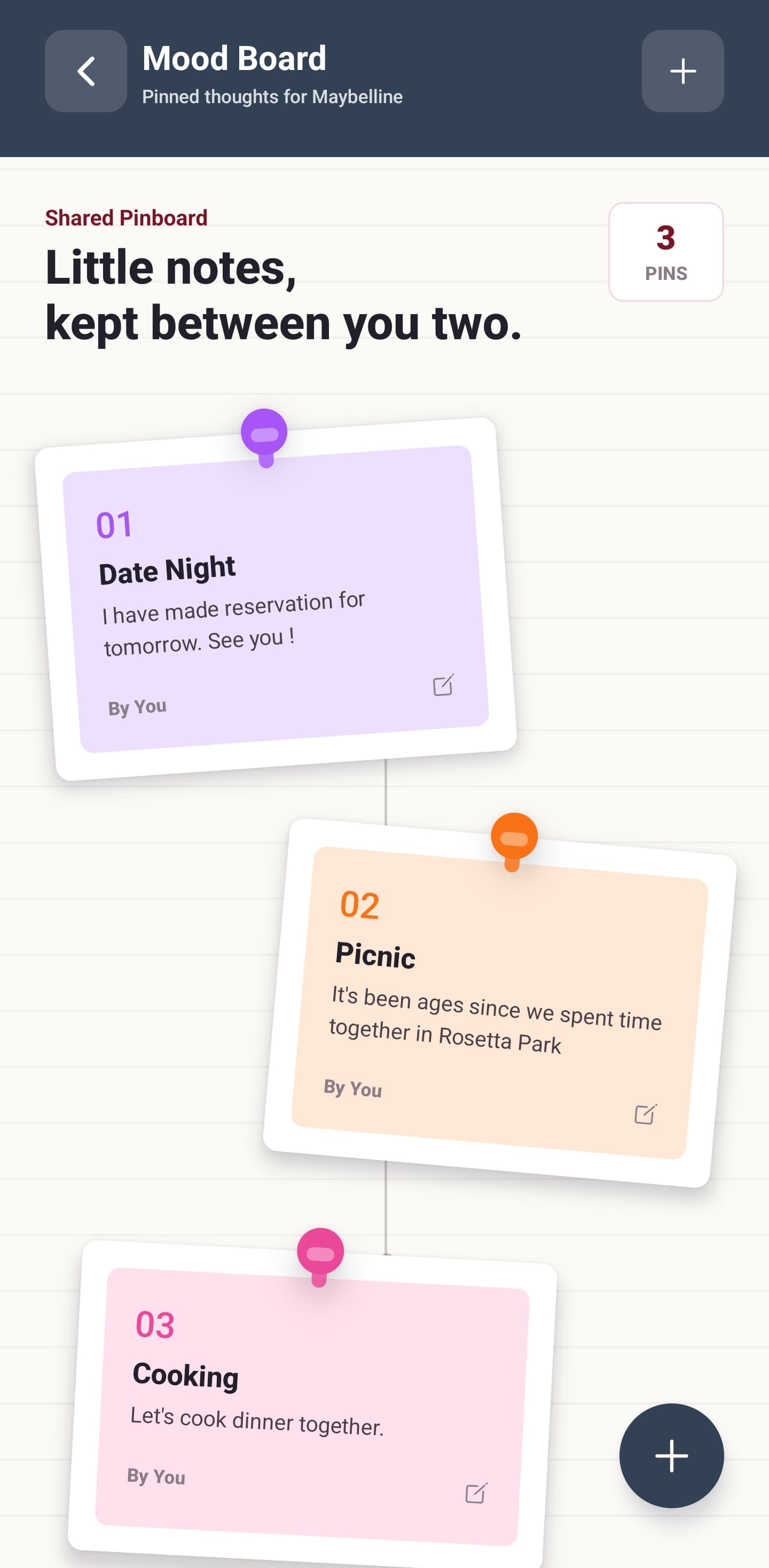 Let's Love mood board notes screen